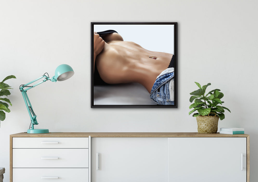 Sexy Frau mit schönem Körper auf Leinwandbild gerahmt Quadratisch verschiedene Größen im Wohnzimmer