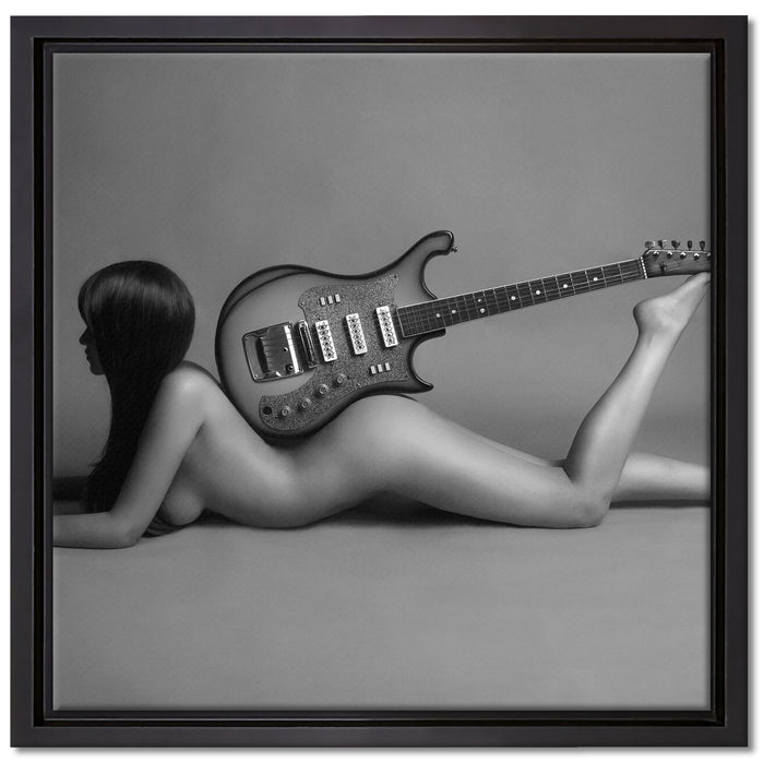 Nackte Frau mit Gitarre auf Leinwandbild Quadratisch gerahmt Größe 40x40