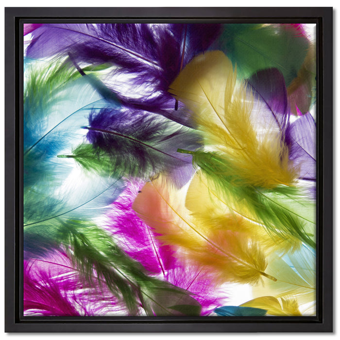 Anordnung von Federn auf Leinwandbild Quadratisch gerahmt Größe 40x40
