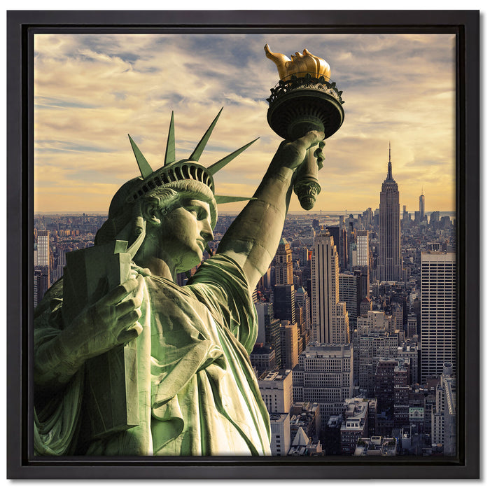Freiheitsstatue in New York auf Leinwandbild Quadratisch gerahmt Größe 40x40