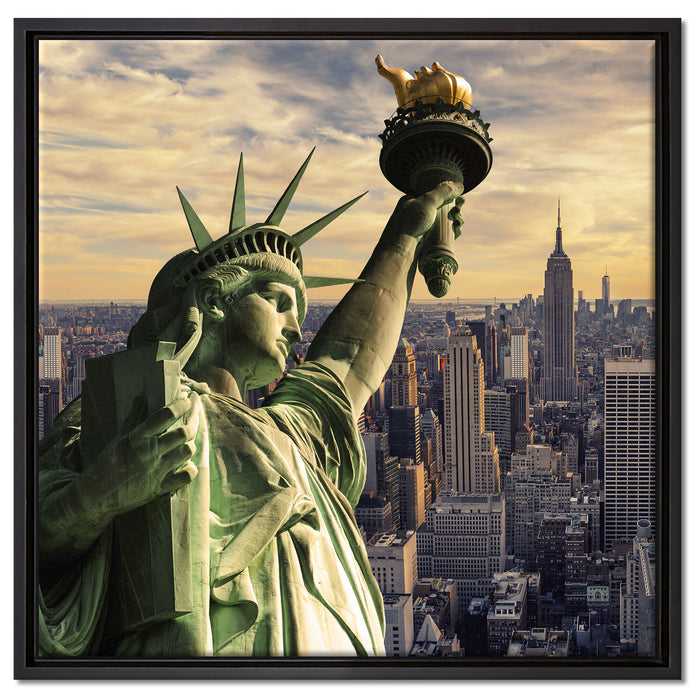 Freiheitsstatue in New York auf Leinwandbild Quadratisch gerahmt Größe 60x60