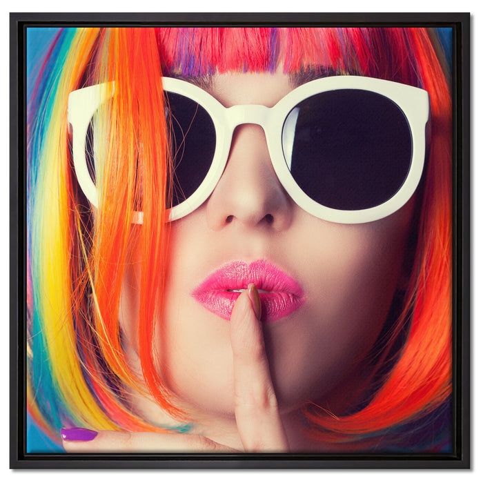 Frau mit Haaren auf Leinwandbild Quadratisch gerahmt Größe 60x60