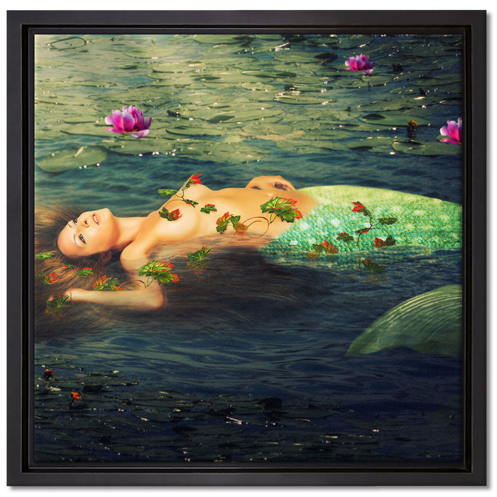Meerjungfrau im Wasser liegend auf Leinwandbild Quadratisch gerahmt Größe 40x40