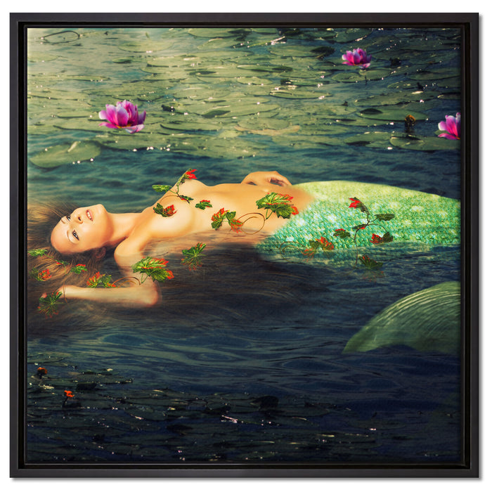 Meerjungfrau im Wasser liegend auf Leinwandbild Quadratisch gerahmt Größe 60x60