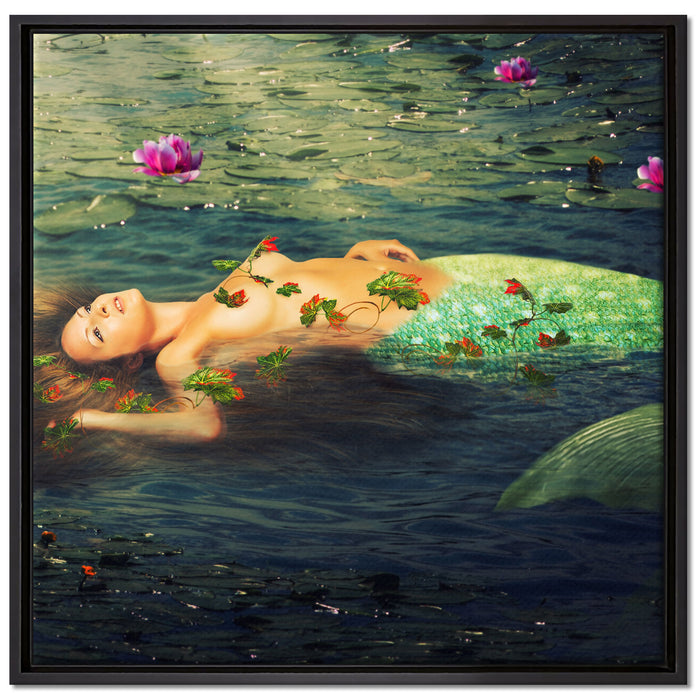 Meerjungfrau im Wasser liegend auf Leinwandbild Quadratisch gerahmt Größe 70x70