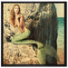 Meerjungfrau hinter Felsen auf Leinwandbild Quadratisch gerahmt Größe 70x70