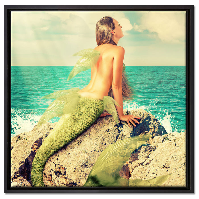 Traumhafte Meerjungfrau auf Leinwandbild Quadratisch gerahmt Größe 60x60