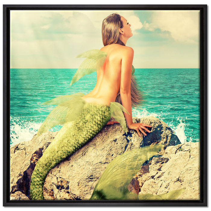 Traumhafte Meerjungfrau auf Leinwandbild Quadratisch gerahmt Größe 70x70