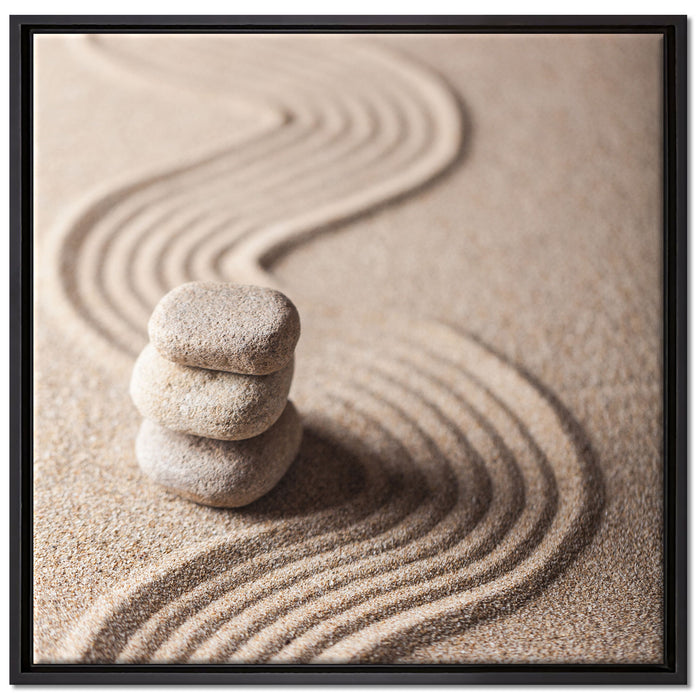 Wellenmuster im Sand auf Leinwandbild Quadratisch gerahmt Größe 70x70