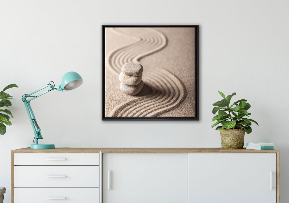 Wellenmuster im Sand auf Leinwandbild gerahmt Quadratisch verschiedene Größen im Wohnzimmer