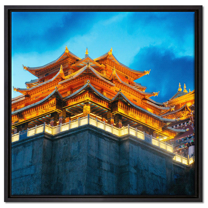 Leuchtender Tempel in China auf Leinwandbild Quadratisch gerahmt Größe 60x60