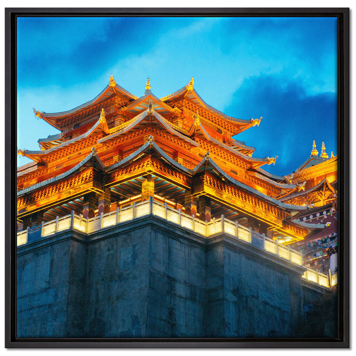 Leuchtender Tempel in China auf Leinwandbild Quadratisch gerahmt Größe 70x70