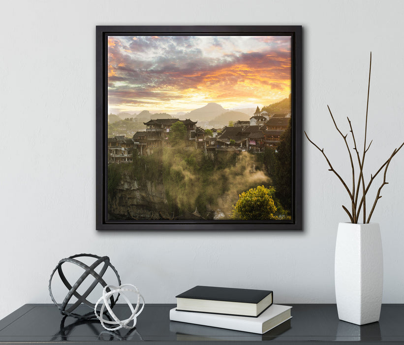 Gigantisches Dorf in China  auf Leinwandbild Quadratisch gerahmt mit Kirschblüten