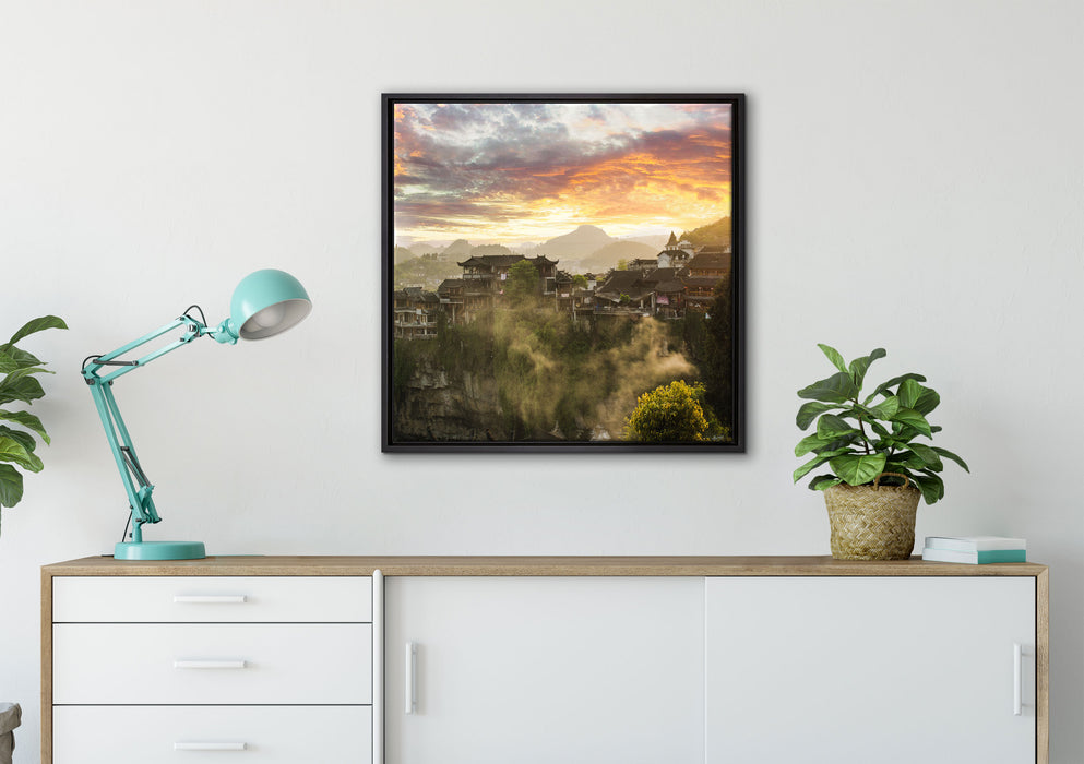 Gigantisches Dorf in China auf Leinwandbild gerahmt Quadratisch verschiedene Größen im Wohnzimmer