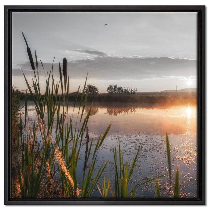 Sonniger Morgen am See auf Leinwandbild Quadratisch gerahmt Größe 60x60