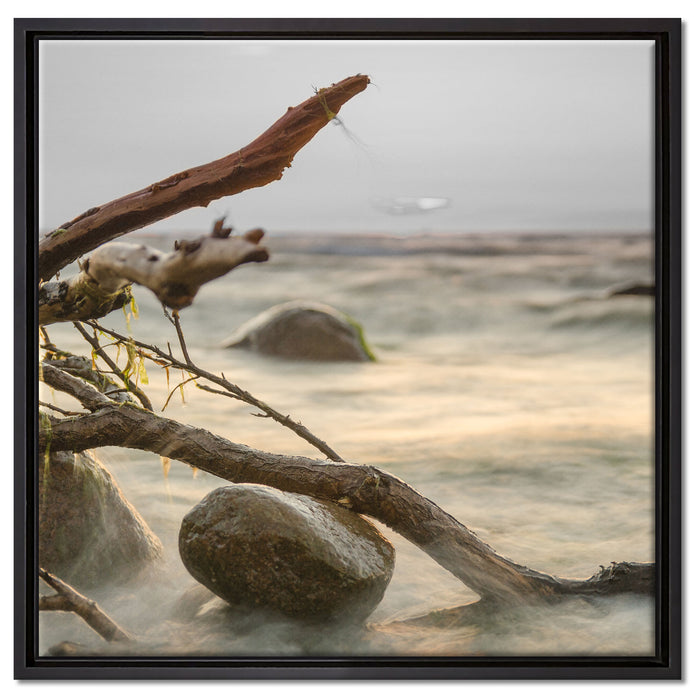 Ruhige See im Nebel auf Leinwandbild Quadratisch gerahmt Größe 60x60