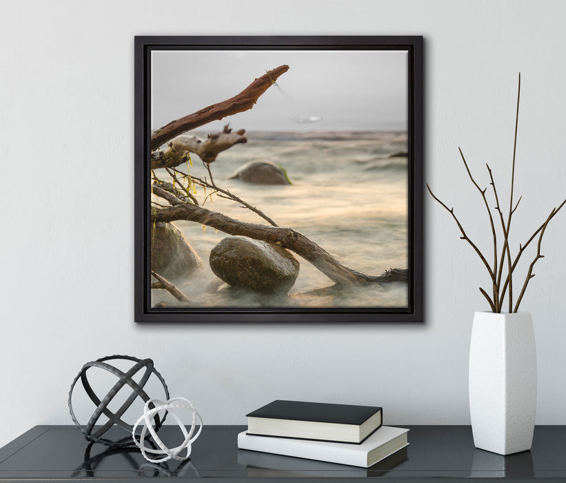 Ruhige See im Nebel  auf Leinwandbild Quadratisch gerahmt mit Kirschblüten