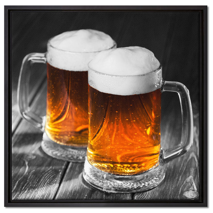 Zwei Maßkrüge Bier auf Leinwandbild Quadratisch gerahmt Größe 60x60