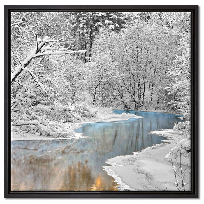 Atemberaubende Winterlandschaft auf Leinwandbild Quadratisch gerahmt Größe 60x60