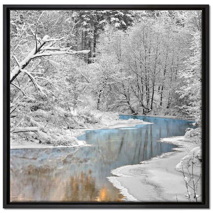 Atemberaubende Winterlandschaft auf Leinwandbild Quadratisch gerahmt Größe 70x70