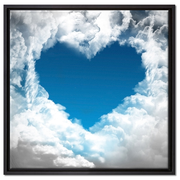 Romantisches Herz in den Wolken auf Leinwandbild Quadratisch gerahmt Größe 60x60