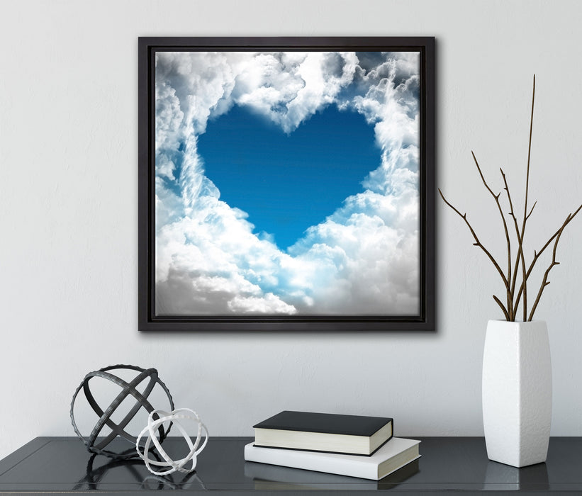 Romantisches Herz in den Wolken  auf Leinwandbild Quadratisch gerahmt mit Kirschblüten