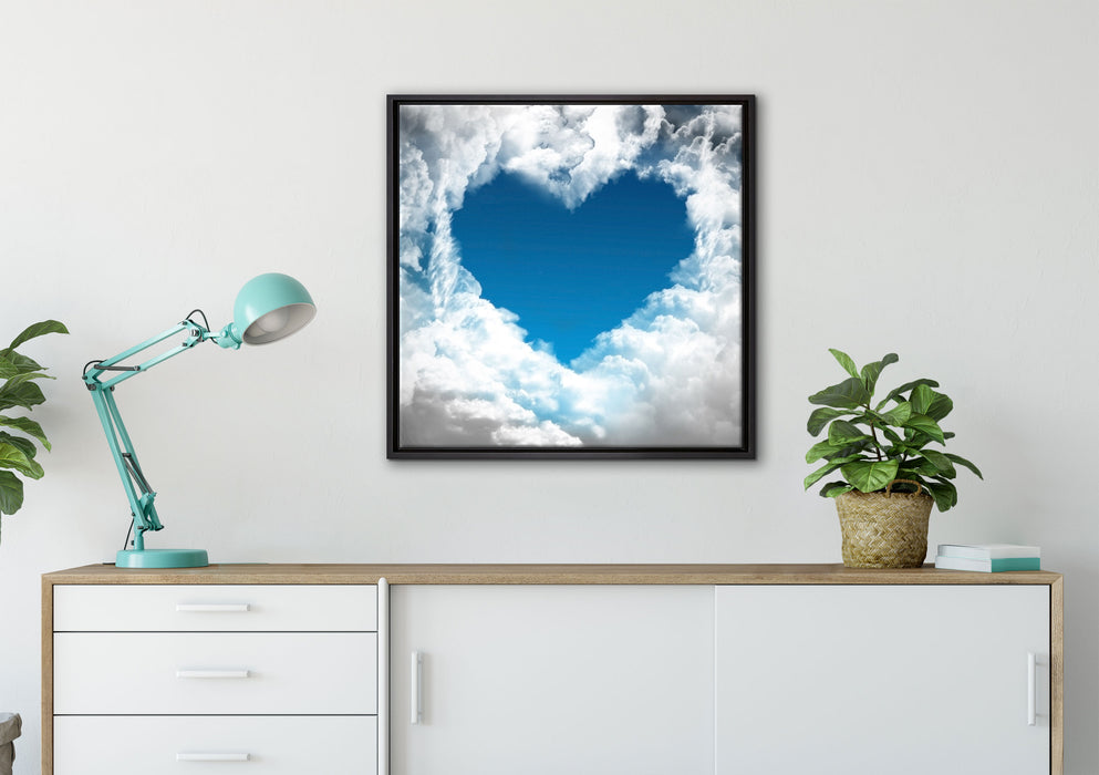 Romantisches Herz in den Wolken auf Leinwandbild gerahmt Quadratisch verschiedene Größen im Wohnzimmer