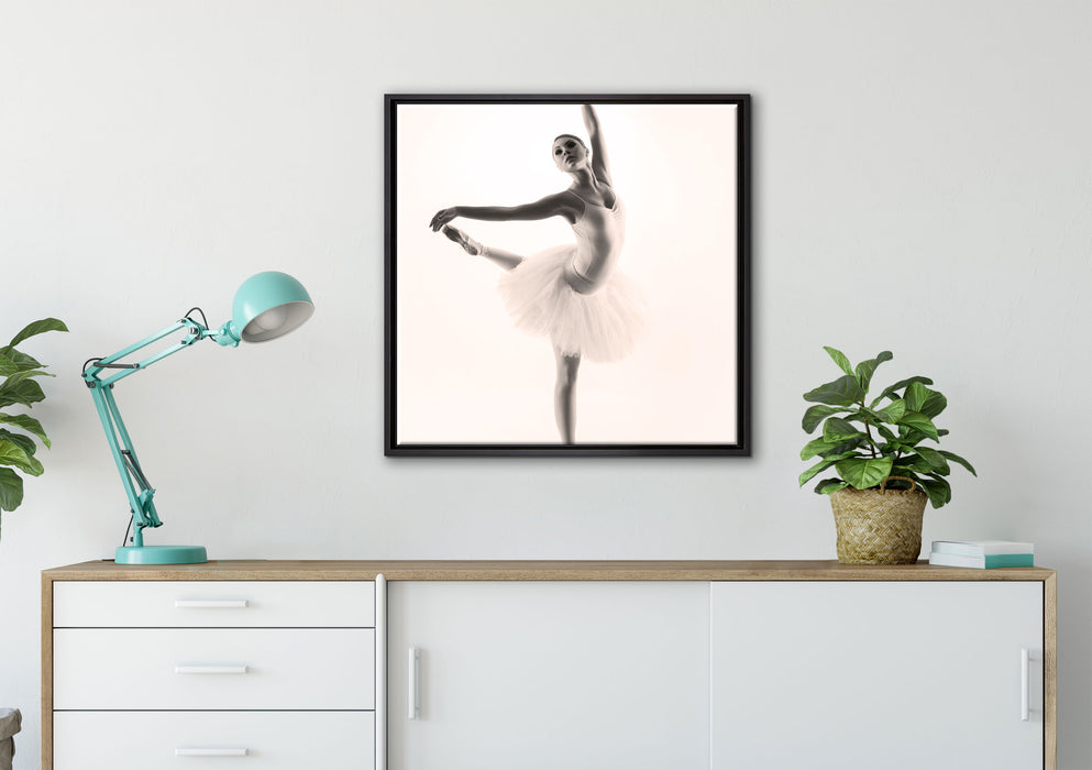 Ästhetische Ballerina auf Leinwandbild gerahmt Quadratisch verschiedene Größen im Wohnzimmer