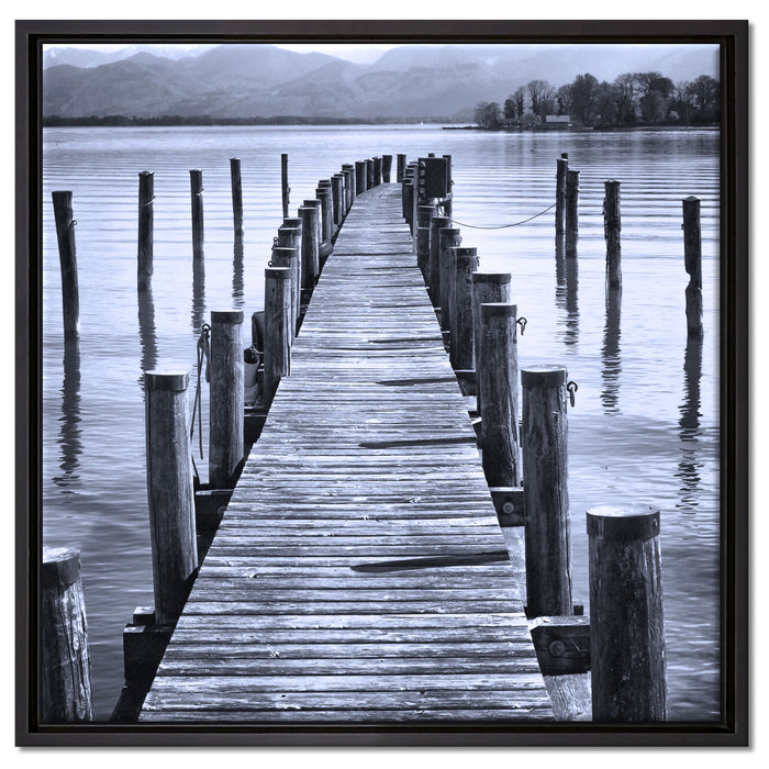 Langer Holzsteg ins Meer auf Leinwandbild Quadratisch gerahmt Größe 60x60