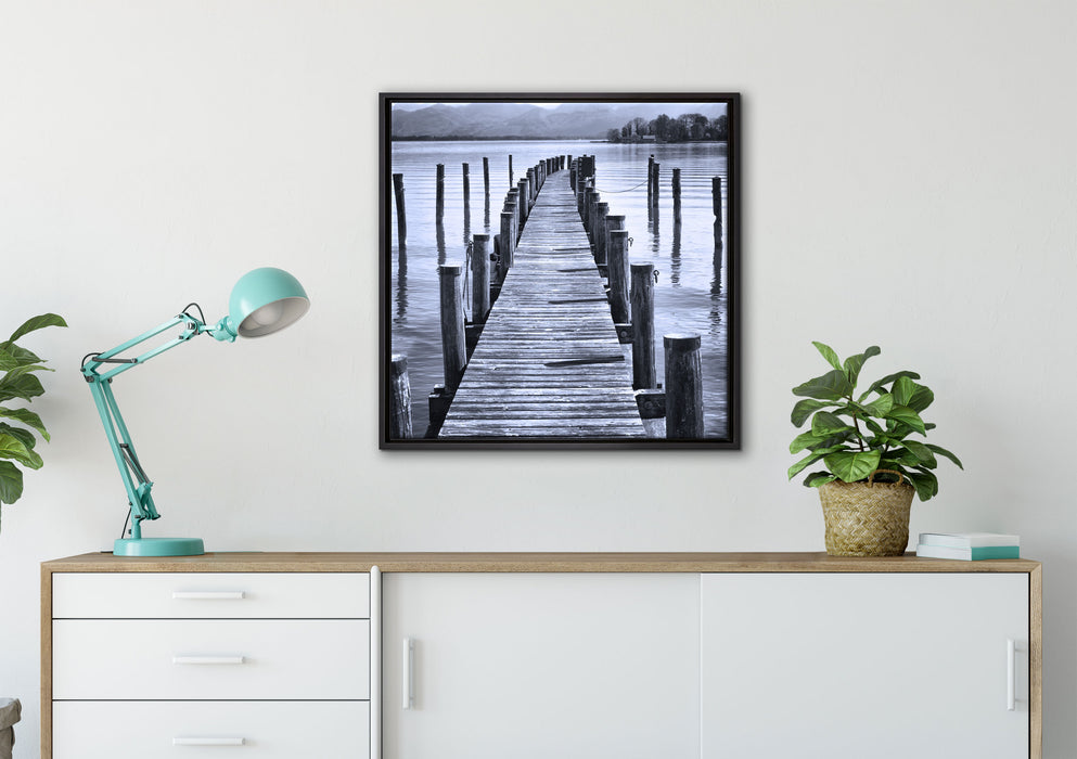 Langer Holzsteg ins Meer auf Leinwandbild gerahmt Quadratisch verschiedene Größen im Wohnzimmer