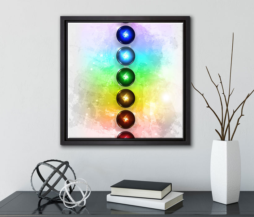 Chakra Eneregieelemente  auf Leinwandbild Quadratisch gerahmt mit Kirschblüten