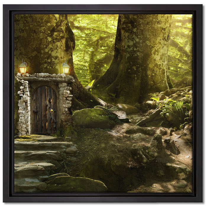 Geheimes Tor im Wald auf Leinwandbild Quadratisch gerahmt Größe 40x40