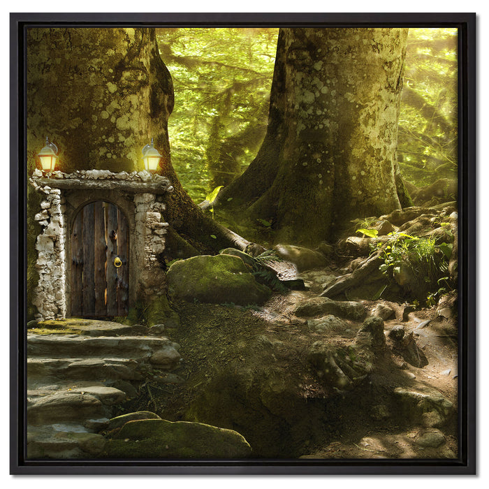 Geheimes Tor im Wald auf Leinwandbild Quadratisch gerahmt Größe 60x60