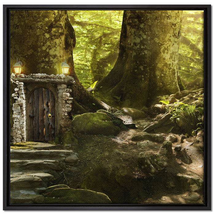 Geheimes Tor im Wald auf Leinwandbild Quadratisch gerahmt Größe 70x70