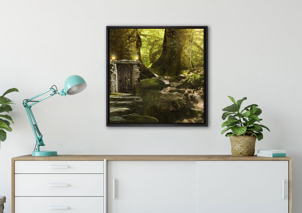 Geheimes Tor im Wald auf Leinwandbild gerahmt Quadratisch verschiedene Größen im Wohnzimmer
