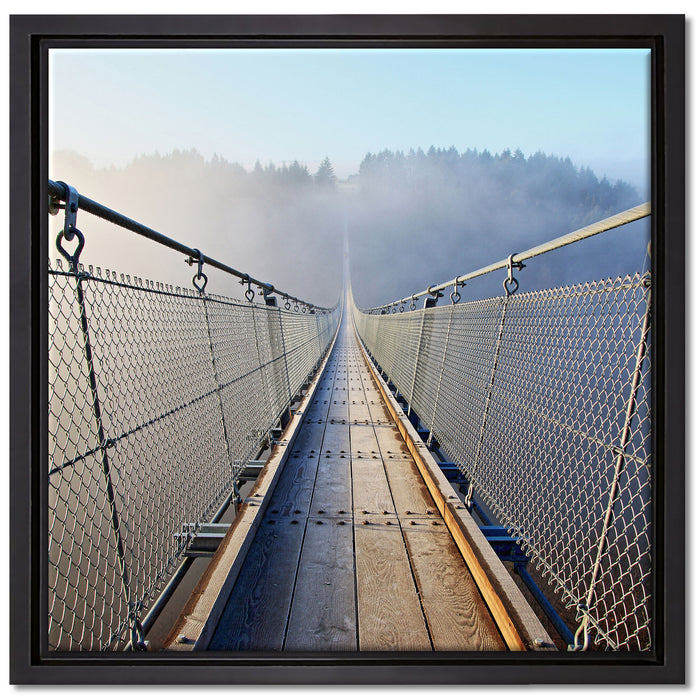 Hängeseilbrücke im Nebelschimmer auf Leinwandbild Quadratisch gerahmt Größe 40x40