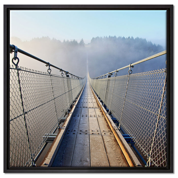 Hängeseilbrücke im Nebelschimmer auf Leinwandbild Quadratisch gerahmt Größe 60x60