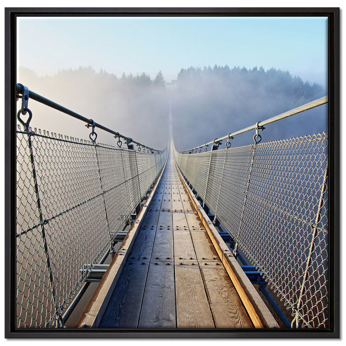 Hängeseilbrücke im Nebelschimmer auf Leinwandbild Quadratisch gerahmt Größe 70x70