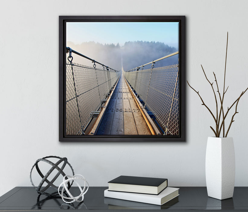 Hängeseilbrücke im Nebelschimmer  auf Leinwandbild Quadratisch gerahmt mit Kirschblüten