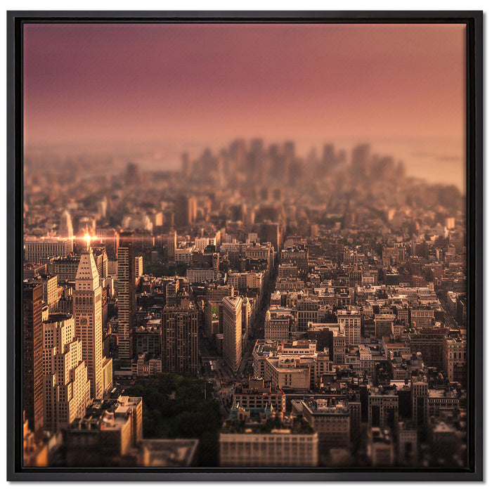 New York City bei Sonnenuntergang auf Leinwandbild Quadratisch gerahmt Größe 70x70