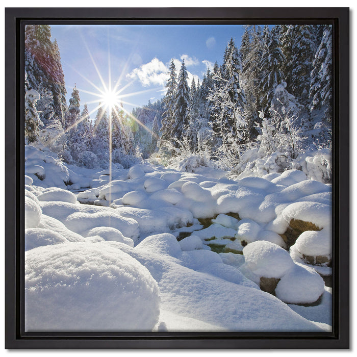 Sonnenstrahlen im Wald auf Leinwandbild Quadratisch gerahmt Größe 40x40