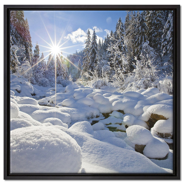 Sonnenstrahlen im Wald auf Leinwandbild Quadratisch gerahmt Größe 60x60