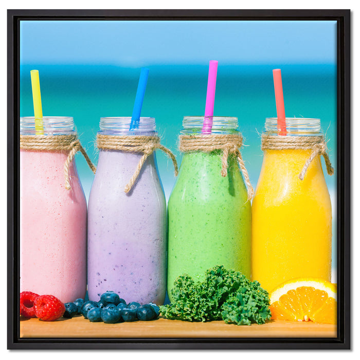 Smoothies in verschiedenen Farben auf Leinwandbild Quadratisch gerahmt Größe 60x60