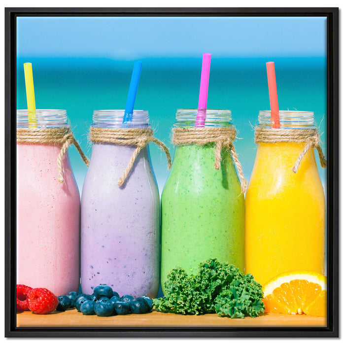 Smoothies in verschiedenen Farben auf Leinwandbild Quadratisch gerahmt Größe 70x70