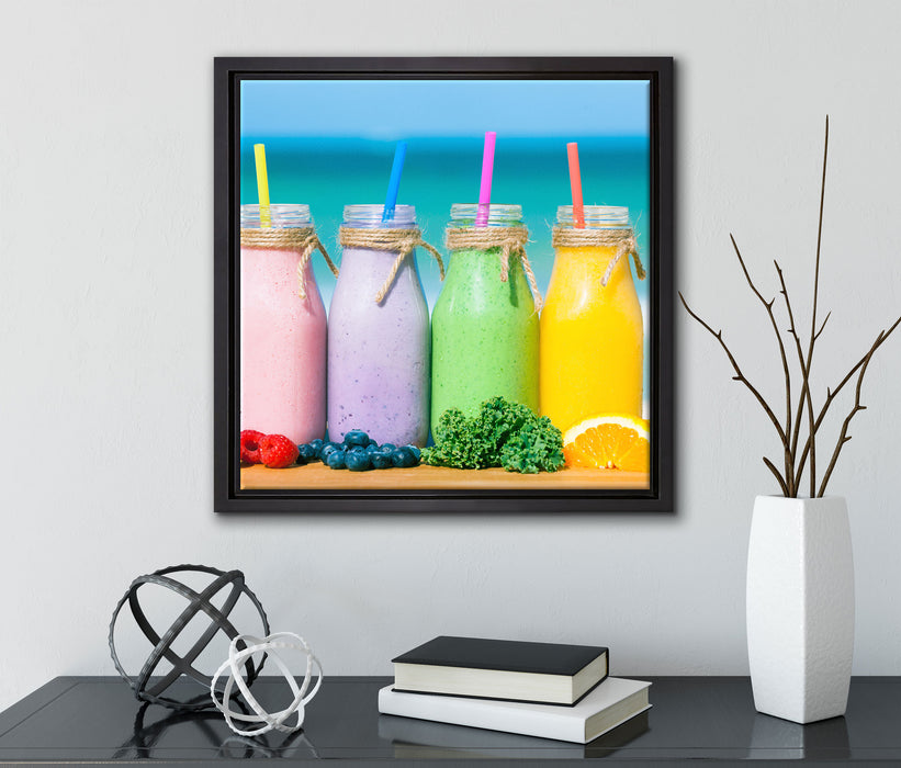 Smoothies in verschiedenen Farben  auf Leinwandbild Quadratisch gerahmt mit Kirschblüten