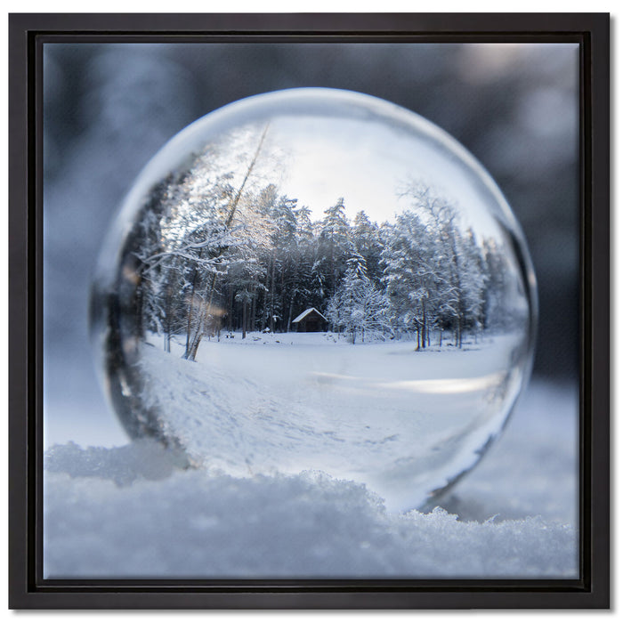 Eiskugel Winterlandschaft auf Leinwandbild Quadratisch gerahmt Größe 40x40
