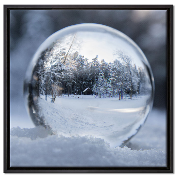 Eiskugel Winterlandschaft auf Leinwandbild Quadratisch gerahmt Größe 60x60