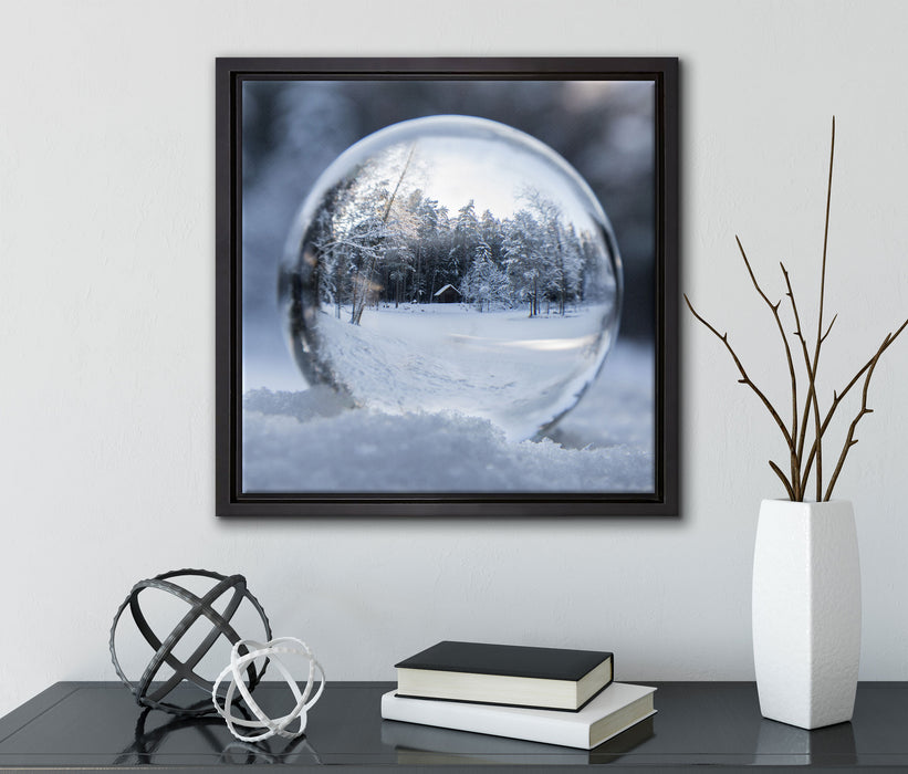 Eiskugel Winterlandschaft  auf Leinwandbild Quadratisch gerahmt mit Kirschblüten