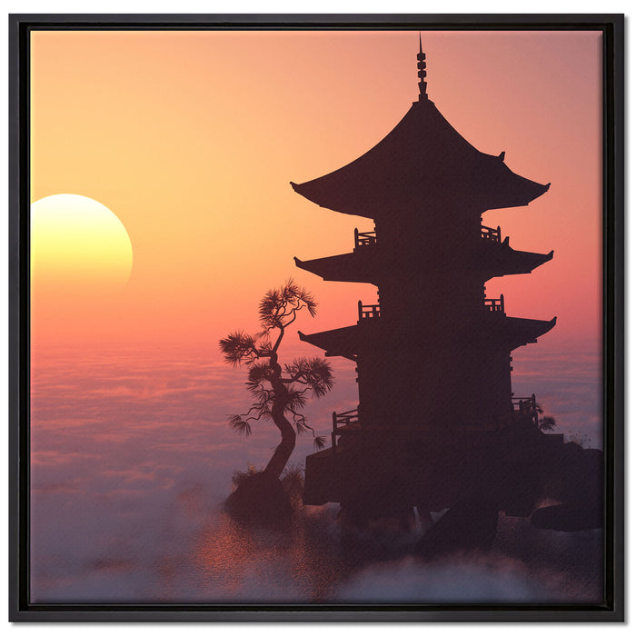 Buddhistischer Tempel in Asien auf Leinwandbild Quadratisch gerahmt Größe 70x70