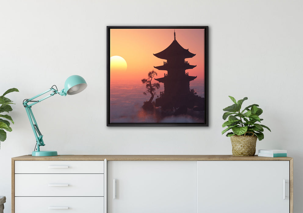 Buddhistischer Tempel in Asien auf Leinwandbild gerahmt Quadratisch verschiedene Größen im Wohnzimmer